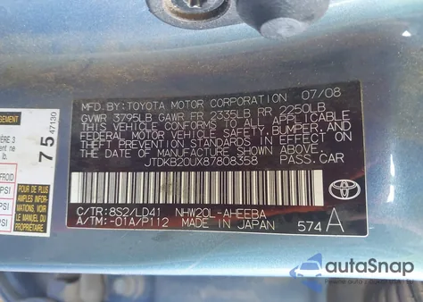 2008 Toyota Prius z USA, uszkodzony, nr VIN JTDKB20UX87808358